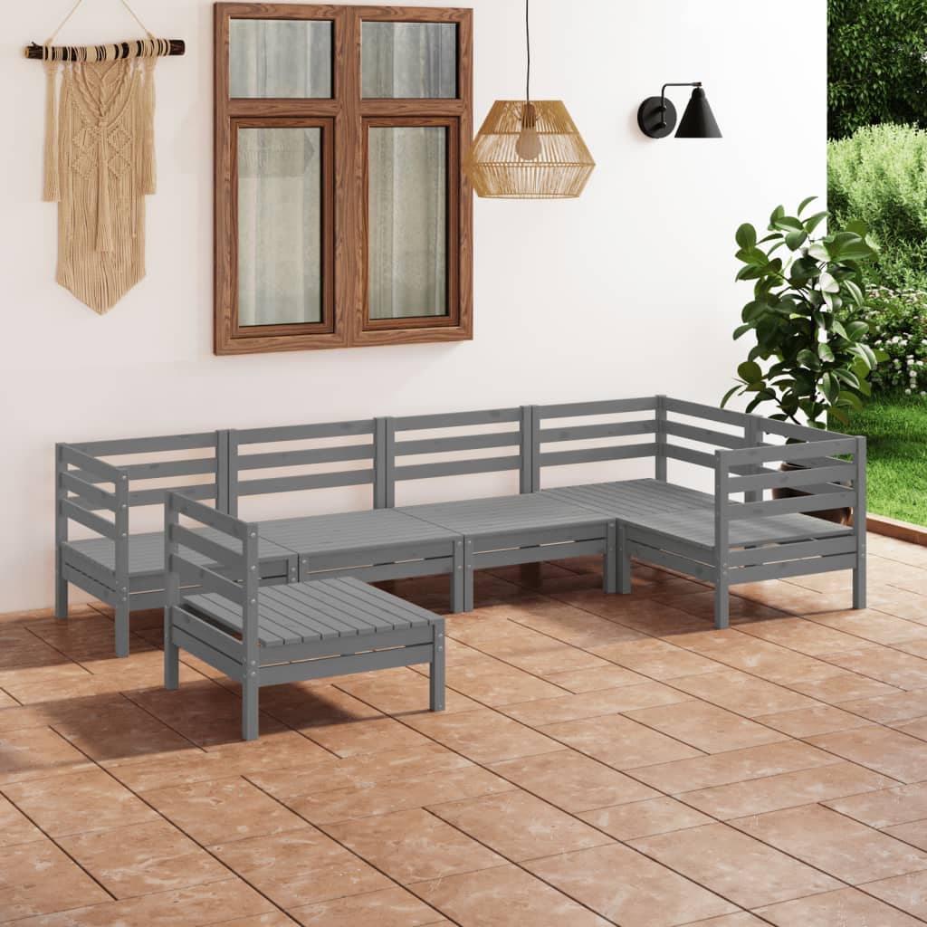 vidaXL 6 pcs conjunto lounge de jardim pinho maciço cinzento