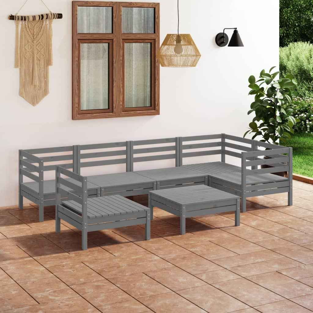 vidaXL 7 pcs conjunto lounge de jardim pinho maciço branco