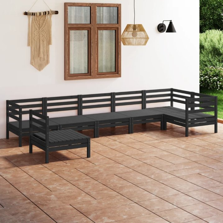 vidaXL 7 pcs conjunto lounge de jardim pinho maciço