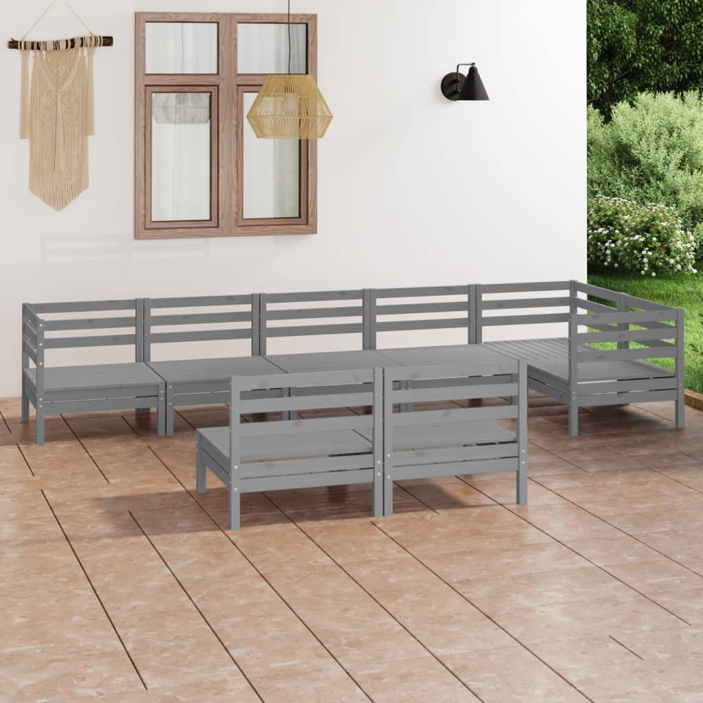 vidaXL 8 pcs conjunto lounge de jardim pinho maciço cinzento
