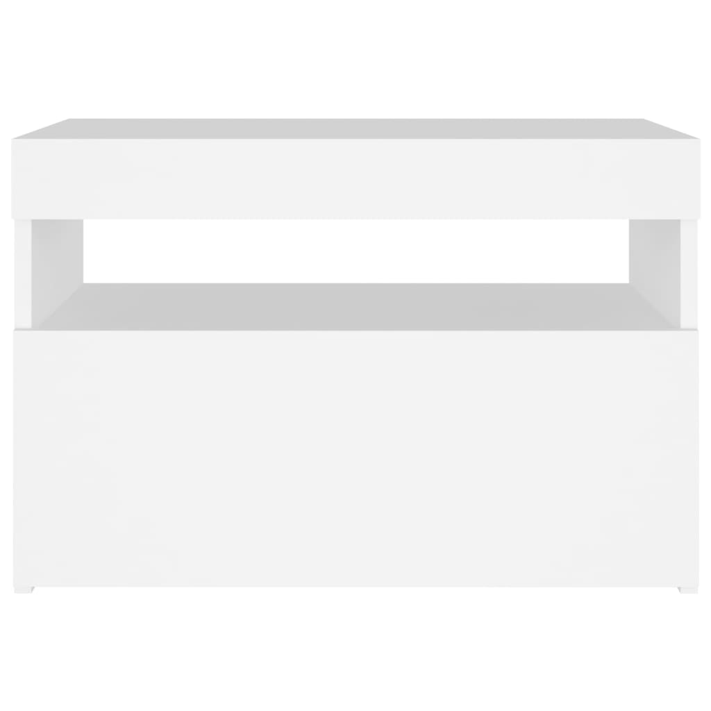 vidaXL Mesa de cabeceira & luzes LED 60x35x40 cm deriv. madeira branco