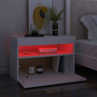 vidaXL Mesa de cabeceira & luzes LED 60x35x40 cm deriv. madeira branco