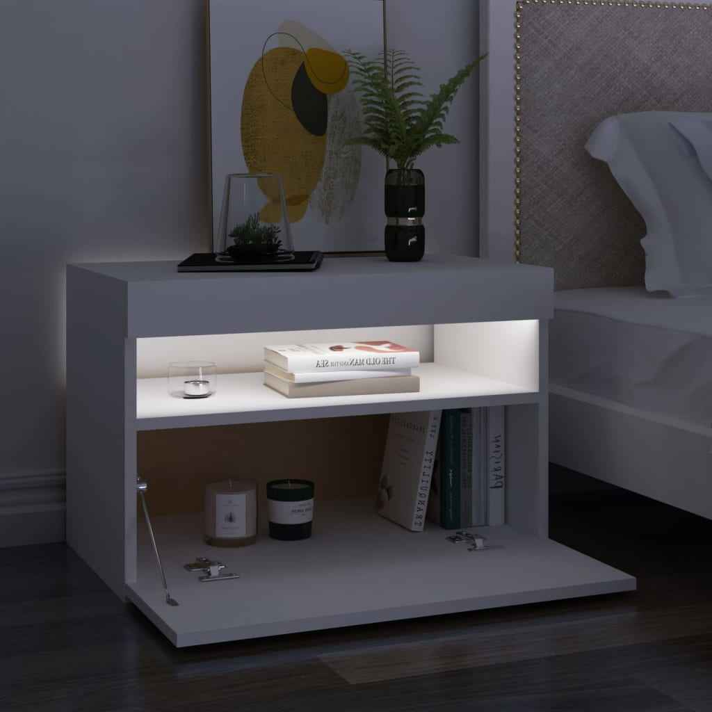 vidaXL Mesa de cabeceira & luzes LED 60x35x40 cm deriv. madeira branco