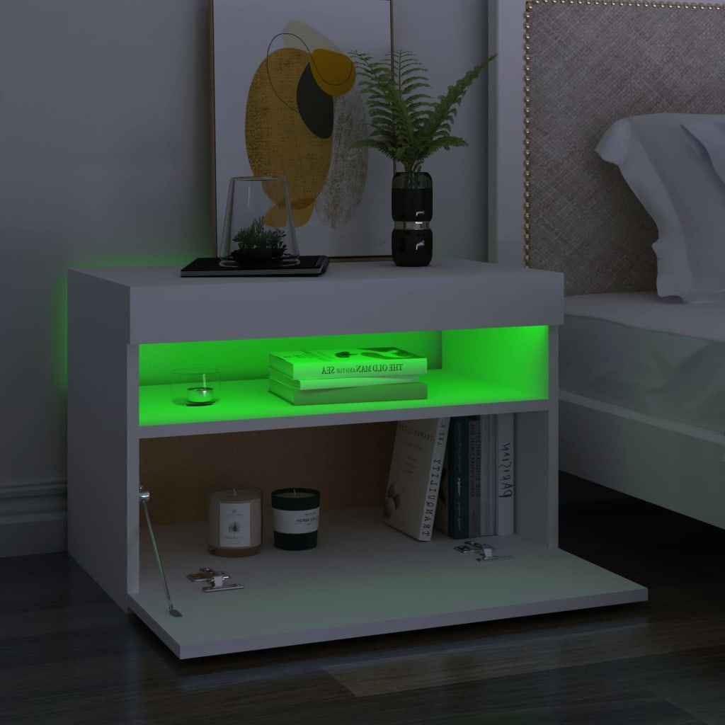 vidaXL Mesa de cabeceira & luzes LED 60x35x40 cm deriv. madeira branco