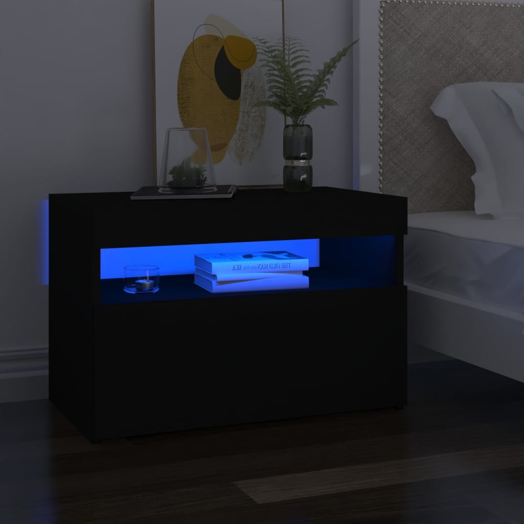 vidaXL Mesa de cabeceira & luzes LED 60x35x40 cm deriv. madeira branco