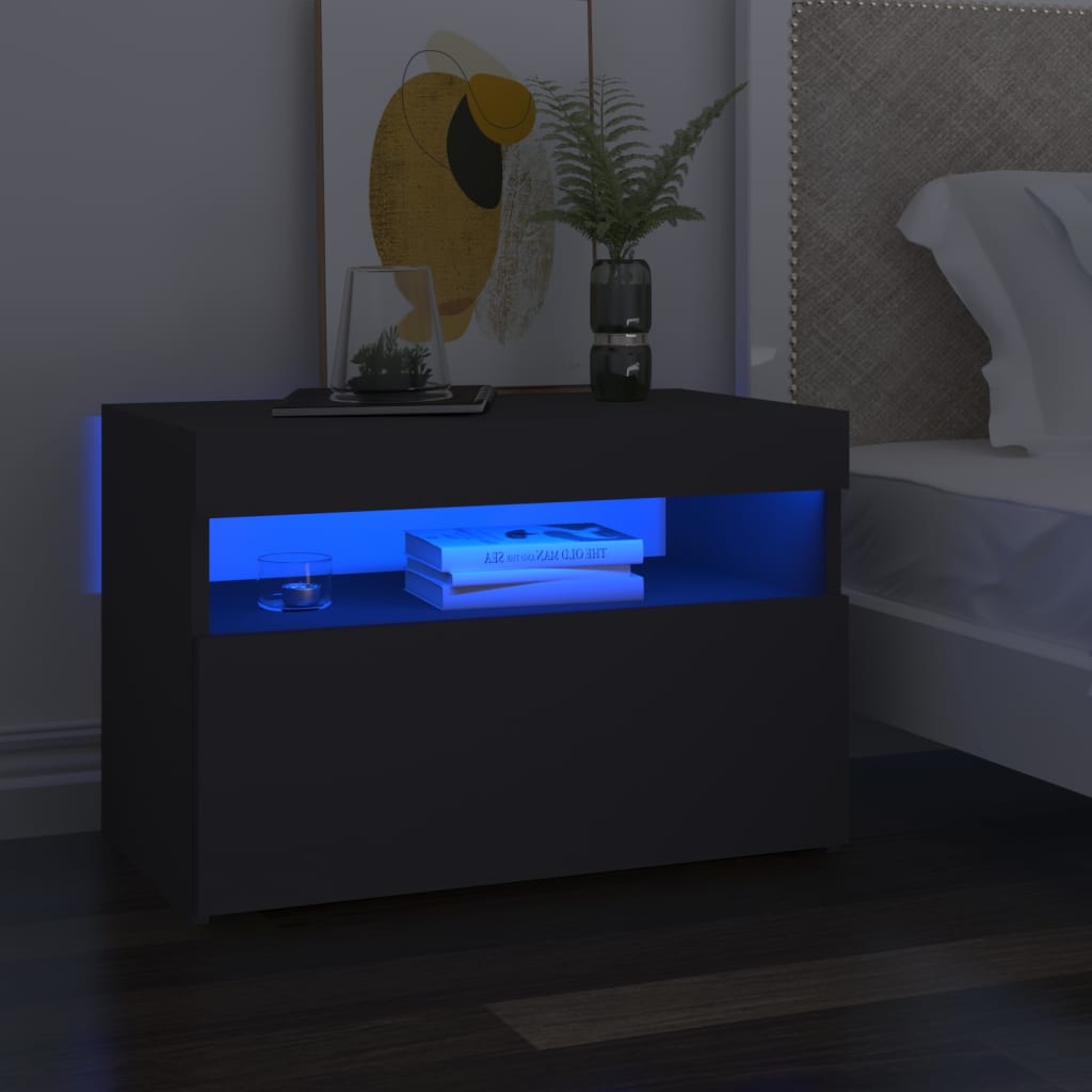 vidaXL Mesa de cabeceira & luzes LED 60x35x40 cm deriv. madeira branco