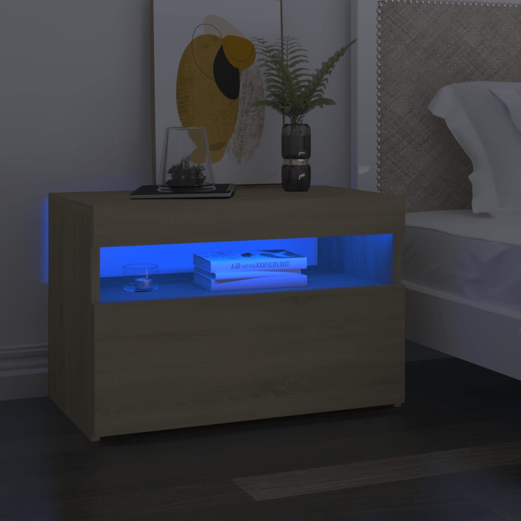 vidaXL Mesa de cabeceira & luzes LED 60x35x40 cm deriv. madeira branco