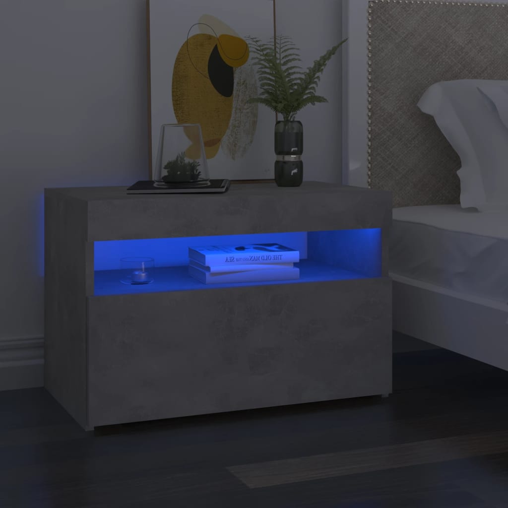 vidaXL Mesa de cabeceira & luzes LED 60x35x40 cm deriv. madeira branco