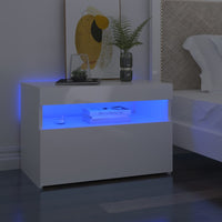 vidaXL Mesa de cabeceira & luzes LED 60x35x40 cm deriv. madeira branco