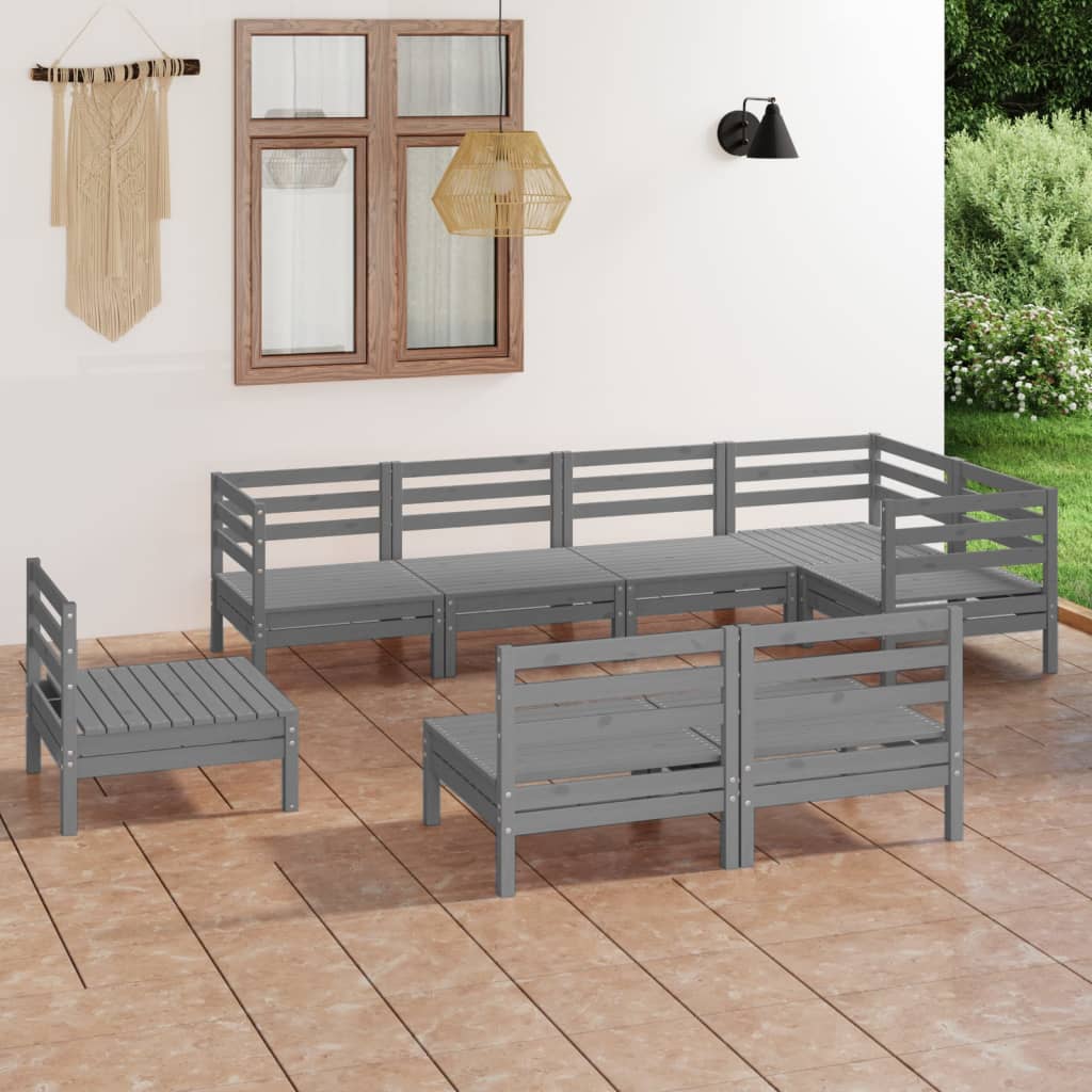 vidaXL 8 pcs conjunto lounge de jardim pinho maciço cinzento