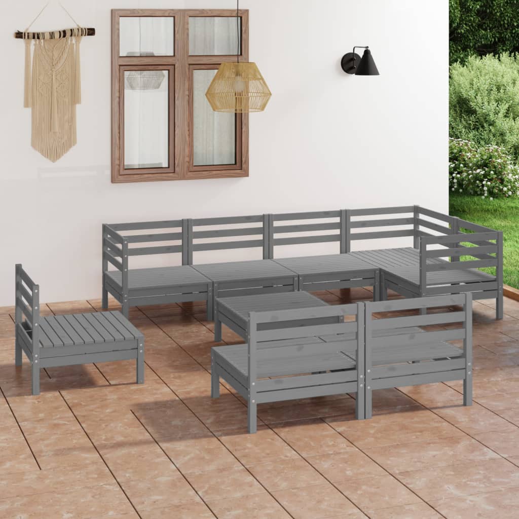 vidaXL 9 pcs conjunto lounge de jardim pinho maciço cinzento