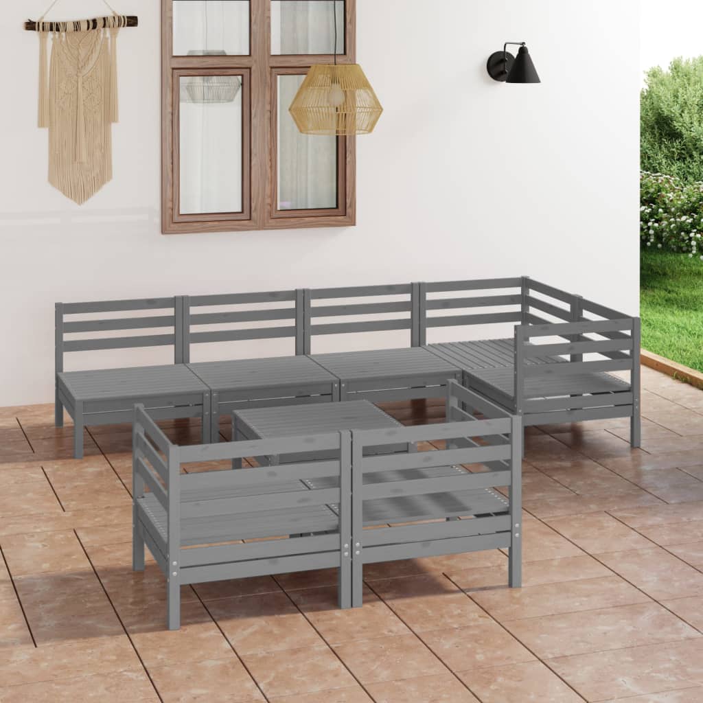 vidaXL 8 pcs conjunto lounge de jardim pinho maciço cinzento