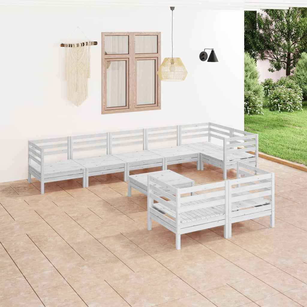 vidaXL 9 pcs conjunto lounge de jardim pinho maciço branco