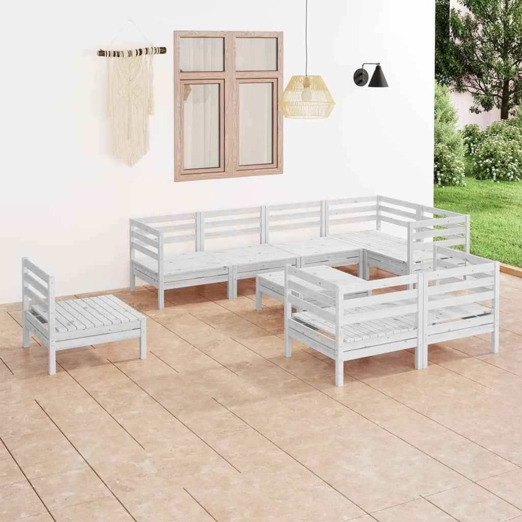 vidaXL 9 pcs conjunto lounge de jardim pinho maciço branco
