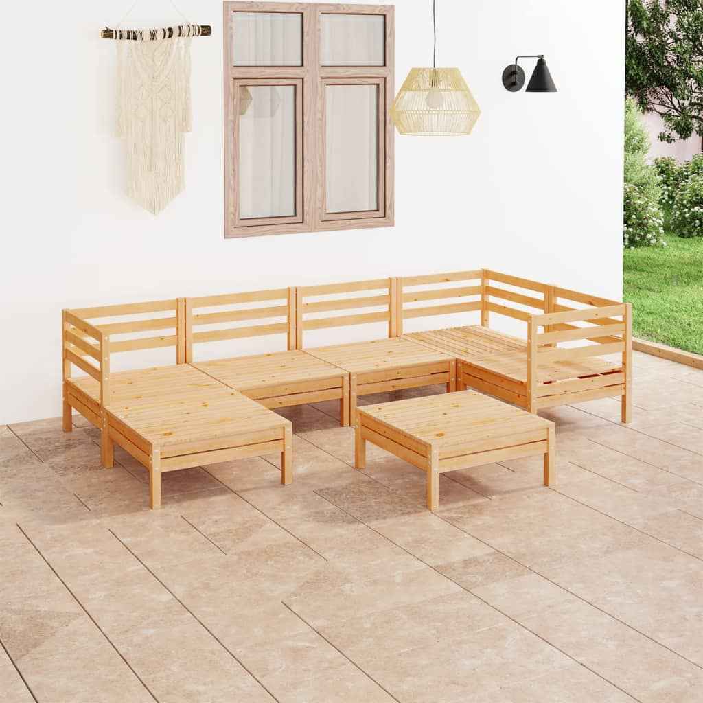 vidaXL 7 pcs conjunto lounge de jardim pinho maciço