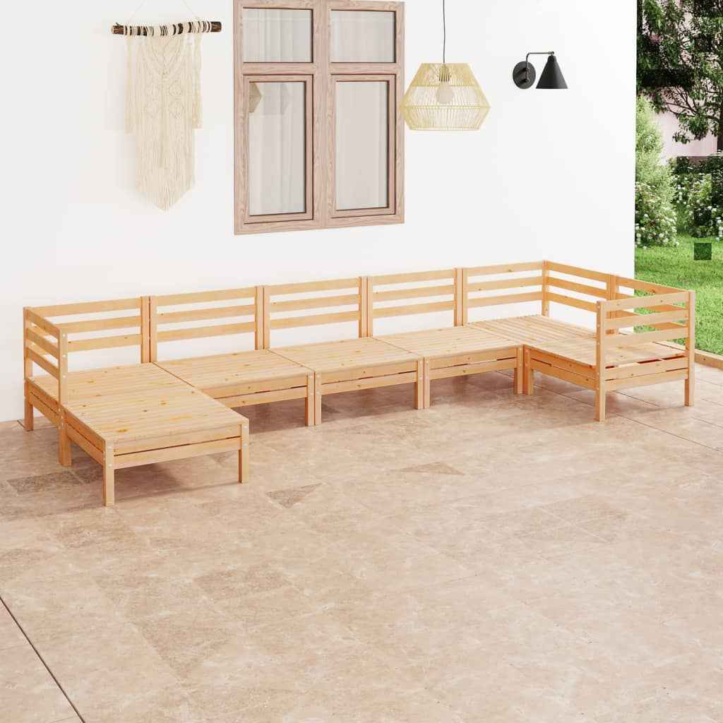 vidaXL 7 pcs conjunto lounge de jardim pinho maciço