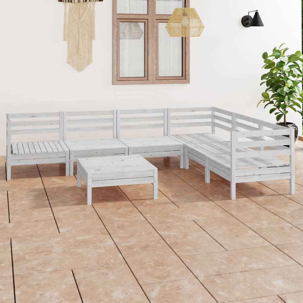 vidaXL 7 pcs conjunto lounge de jardim pinho maciço branco