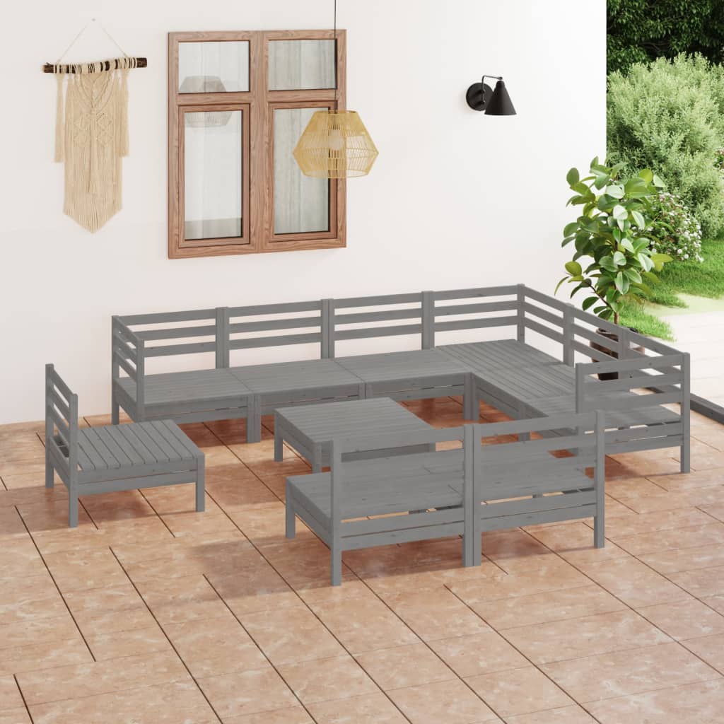 vidaXL 10 pcs conjunto lounge de jardim pinho maciço cinzento