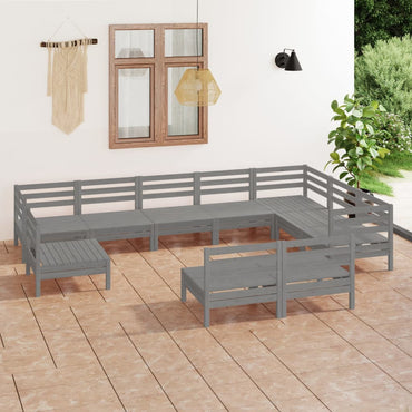 vidaXL 10 pcs conjunto lounge de jardim pinho maciço cinzento