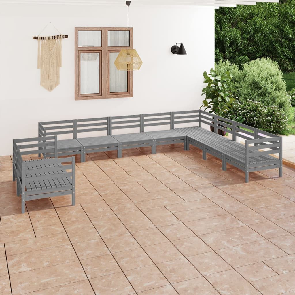 vidaXL 10 pcs conjunto lounge de jardim pinho maciço cinzento