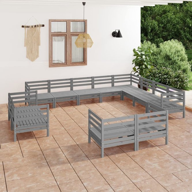 vidaXL 12 pcs conjunto lounge de jardim pinho maciço cinzento
