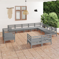 vidaXL 12 pcs conjunto lounge de jardim pinho maciço cinzento