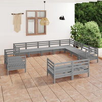vidaXL 12 pcs conjunto lounge de jardim pinho maciço cinzento