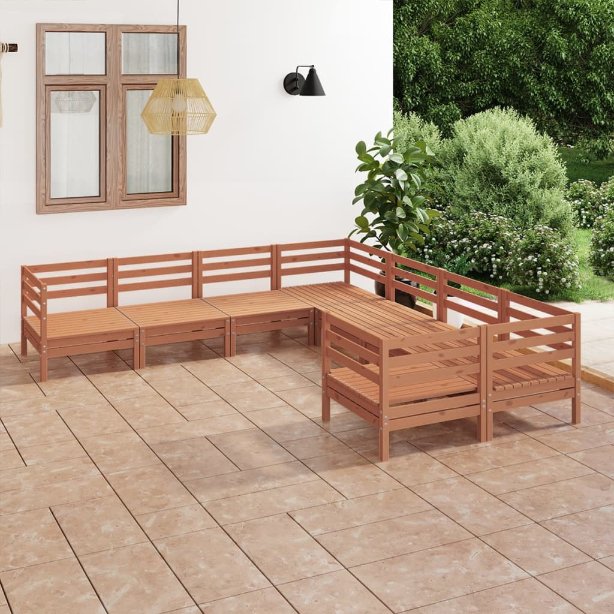 vidaXL 8 pcs conjunto lounge de jardim pinho maciço