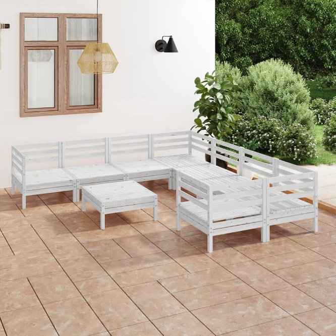 vidaXL 9 pcs conjunto lounge de jardim pinho maciço branco