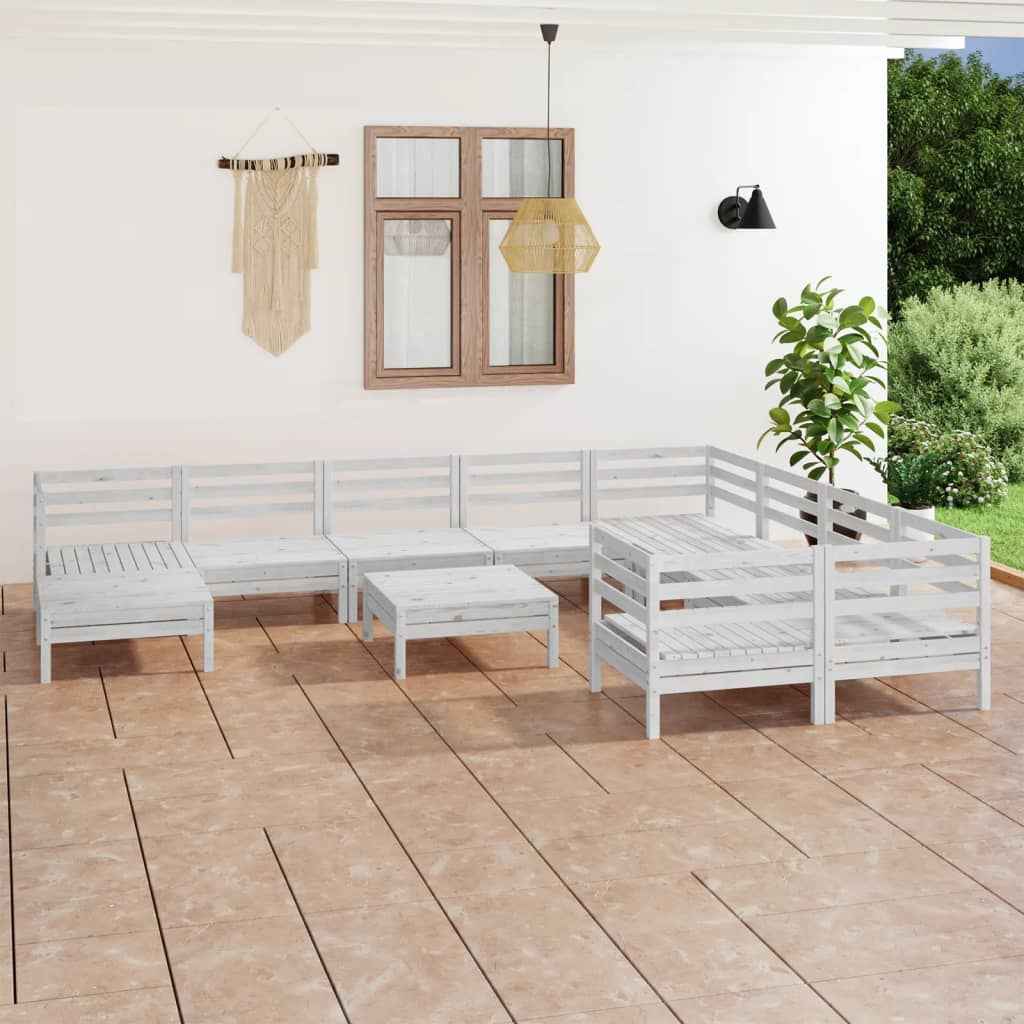 vidaXL 11 pcs conjunto lounge de jardim pinho maciço branco
