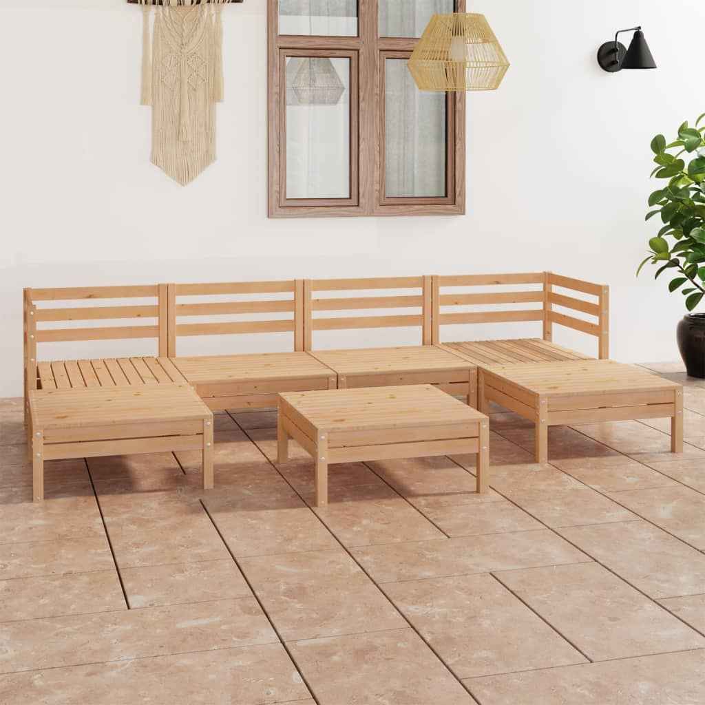 vidaXL 7 pcs conjunto lounge de jardim pinho maciço