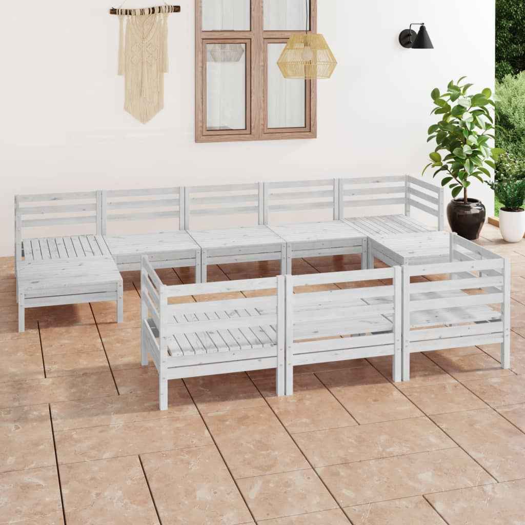 vidaXL 10 pcs conjunto lounge de jardim pinho maciço branco
