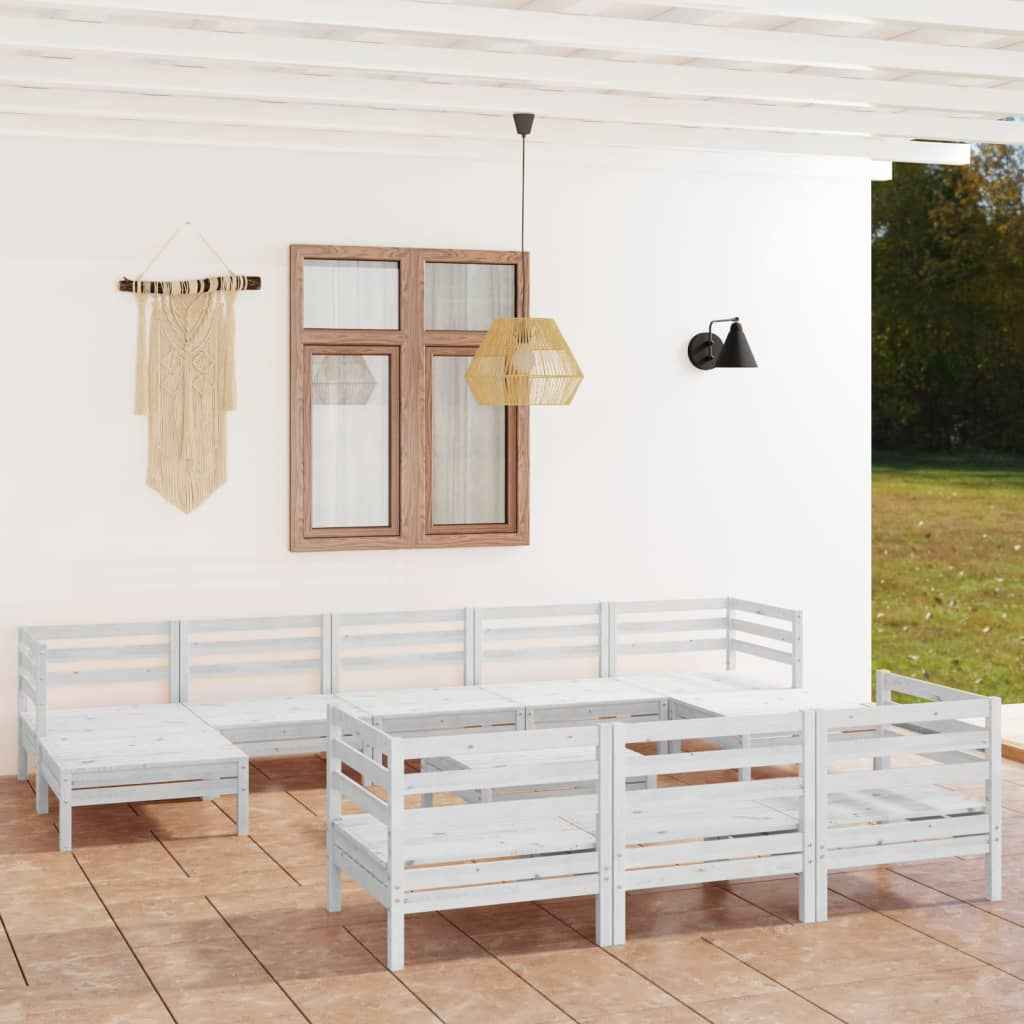 vidaXL 11 pcs conjunto lounge de jardim pinho maciço branco