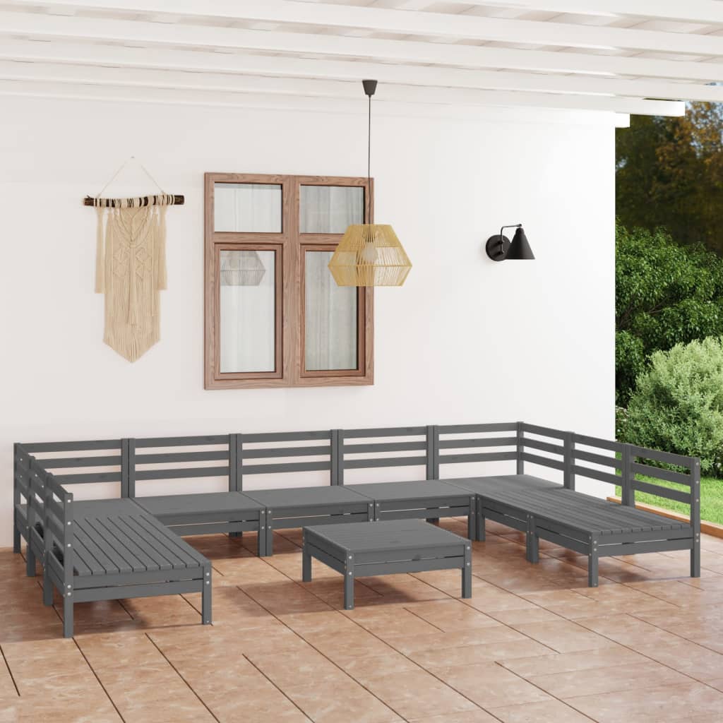 vidaXL 10 pcs conjunto lounge de jardim pinho maciço cinza