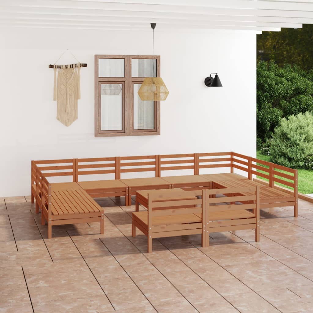 vidaXL 12 pcs conjunto lounge de jardim pinho maciço castanho mel