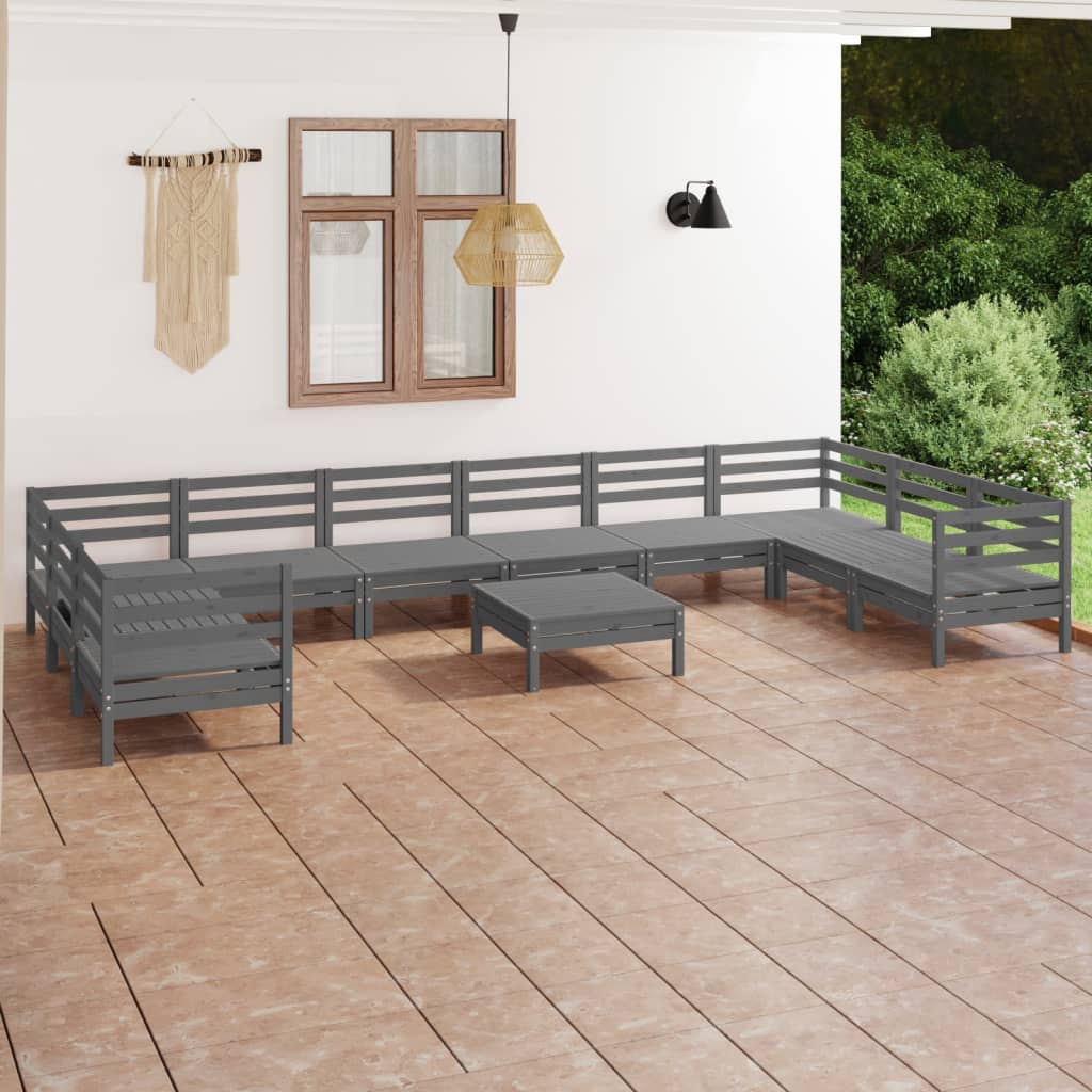 vidaXL 11 pcs conjunto lounge de jardim madeira de pinho maciça cinza