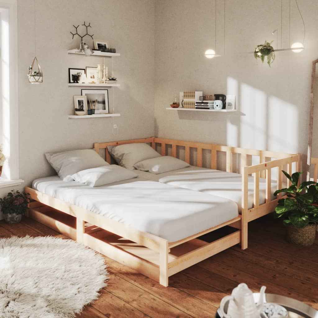 vidaXL Estrutura sofá-cama de puxar 2x(90x200) cm pinho maciço branco