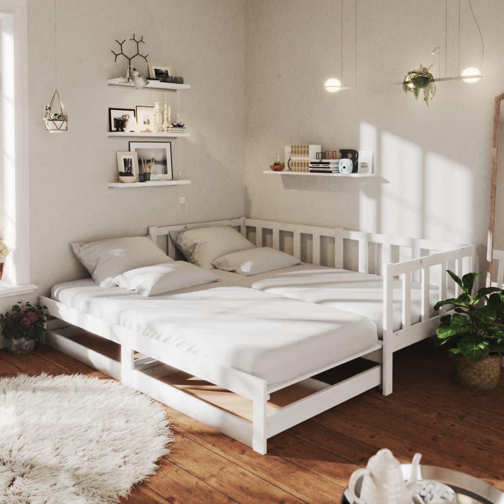 vidaXL Estrutura sofá-cama de puxar 2x(90x200) cm pinho maciço branco
