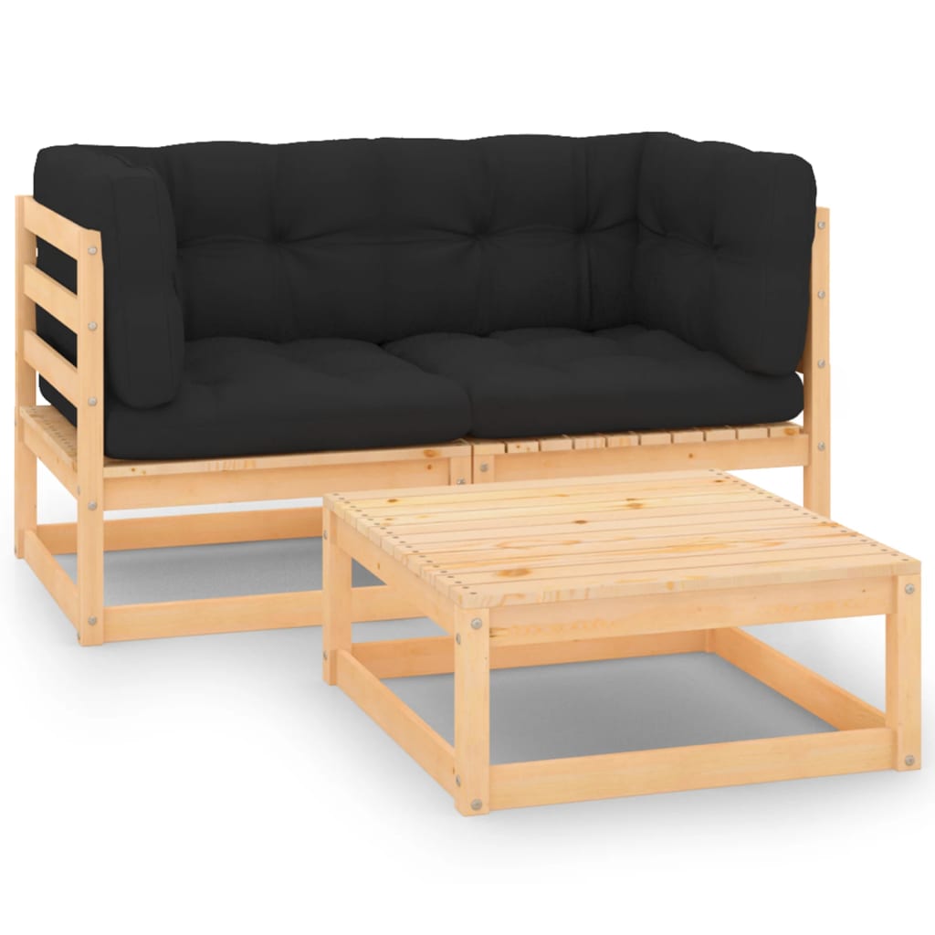 vidaXL 3 pcs conjunto lounge de jardim pinho maciço