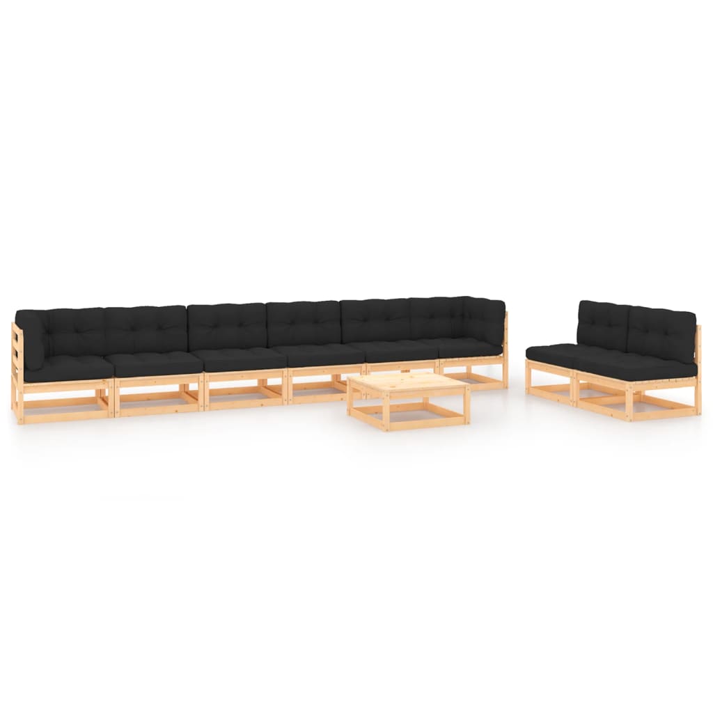 vidaXL 9 pcs conjunto lounge de jardim pinho maciço preto