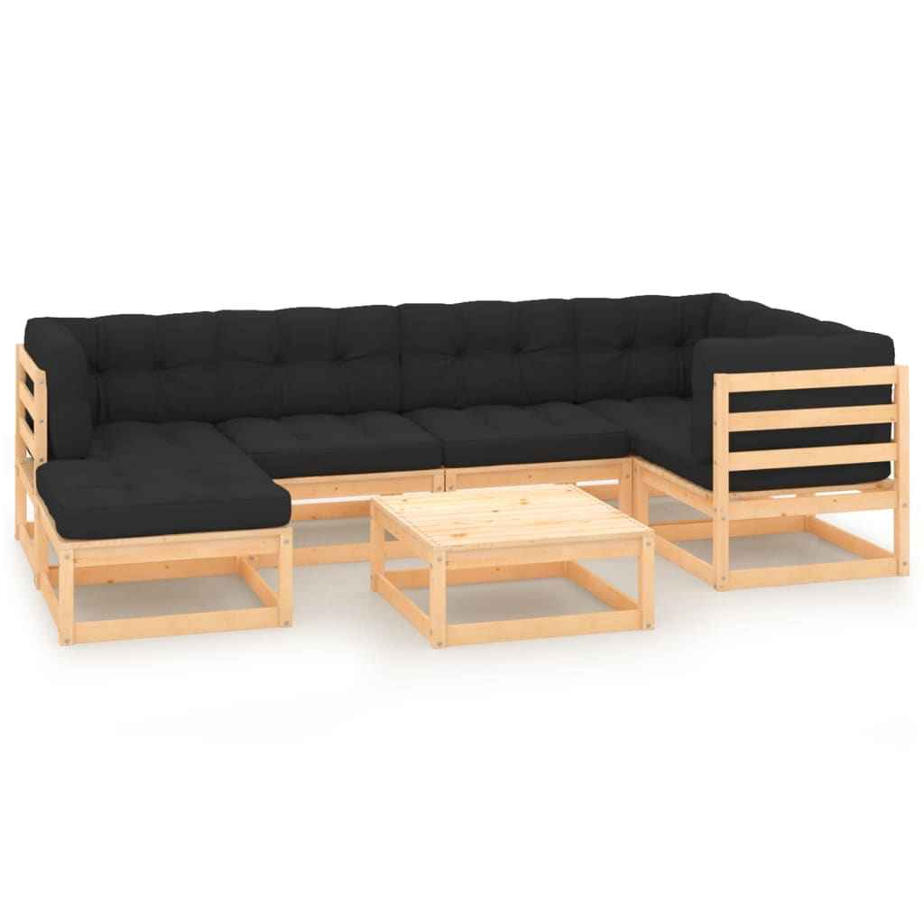 vidaXL 7 pcs conjunto lounge de jardim pinho maciço