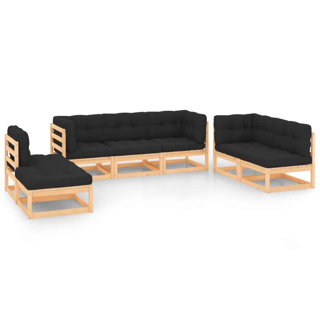 vidaXL 7 pcs conjunto lounge de jardim pinho maciço