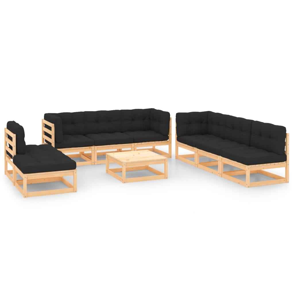 vidaXL 9 pcs conjunto lounge de jardim pinho maciço