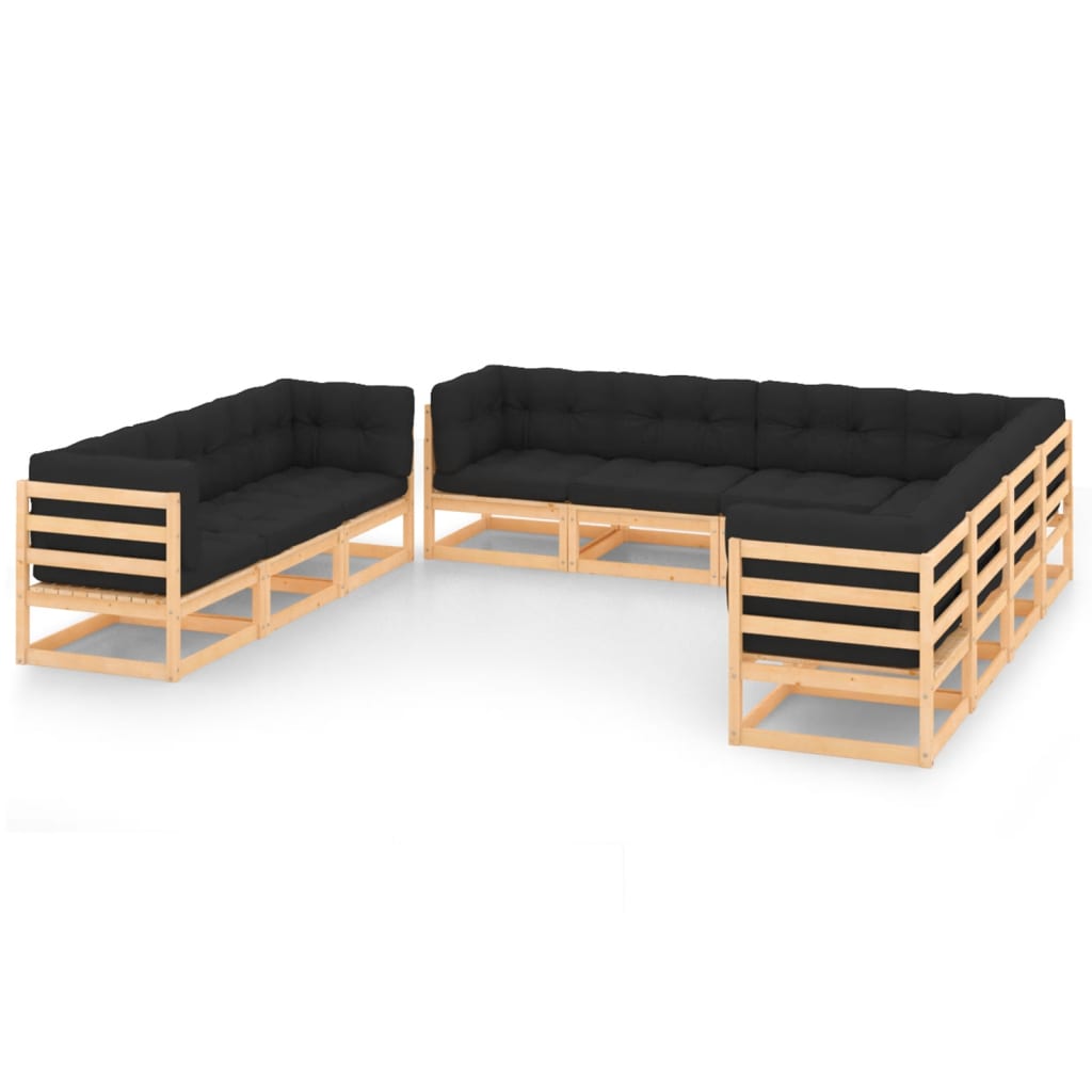 vidaXL 10 pcs conjunto lounge de jardim pinho sólido cinzento