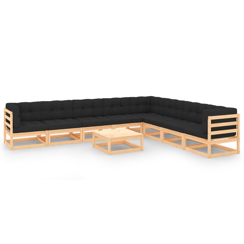 vidaXL 9 pcs conjunto lounge de jardim pinho maciço preto