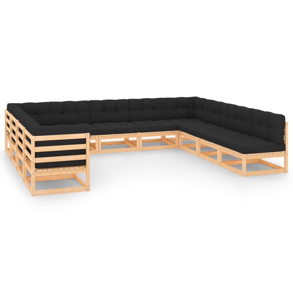 vidaXL 11 pcs conjunto lounge de jardim pinho maciço preto