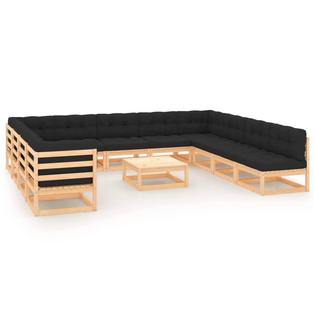 vidaXL 12 pcs conjunto lounge de jardim pinho maciço preto