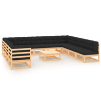 vidaXL 12 pcs conjunto lounge de jardim pinho maciço preto