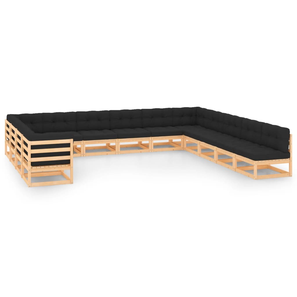 vidaXL 13 pcs conjunto lounge de jardim pinho maciço preto