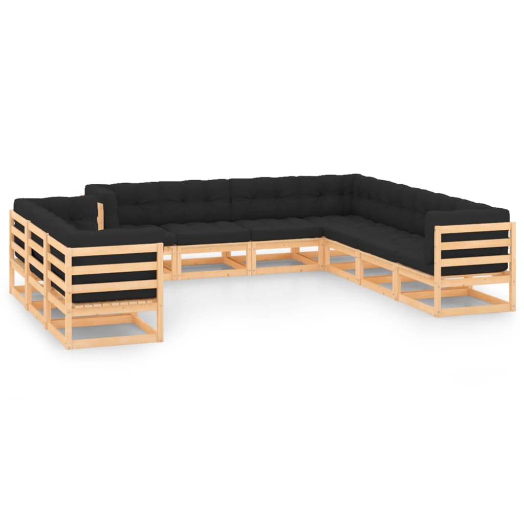 vidaXL 10 pcs conjunto lounge de jardim pinho maciço cinzento